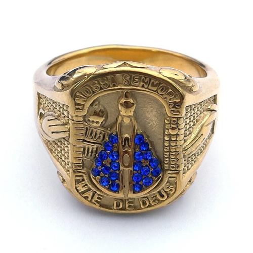 Rhinestone Stainless Steel Finger Ring, 304 Stainless Steel, plated, different size for choice & for man & with rhinestone, golden, Sold By PC