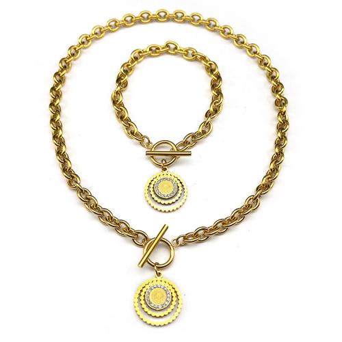 Rhinestone Stainless Steel Jewelry Set, bracelet & necklace, 304 Stainless Steel, plated, 2 pieces & Unisex & with rhinestone & hollow, more colors for choice, Sold By Set