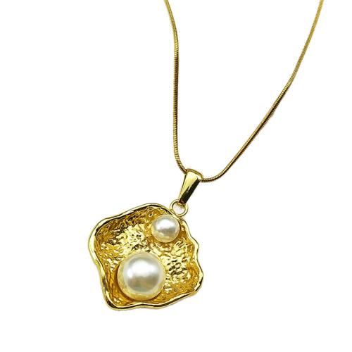 Stainless Steel Jewelry Necklace, 304 Stainless Steel, with Plastic Pearl, plated, fashion jewelry & for woman, golden, Sold By PC