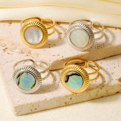 Shell Finger Rings, 304 Stainless Steel, with Shell, plated, fashion jewelry, more colors for choice, 15mm, Sold By PC