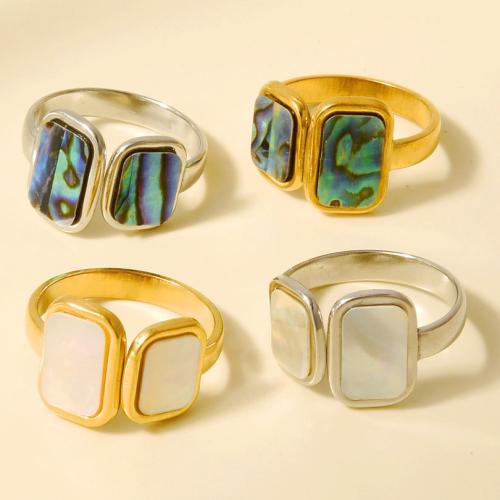 Shell Finger Rings, 304 Stainless Steel, with Shell, plated, fashion jewelry, more colors for choice, 13mm, Sold By PC