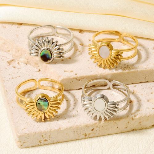 Shell Finger Rings, 304 Stainless Steel, with Shell, plated, fashion jewelry, more colors for choice, 11.80mm, Sold By PC