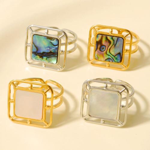 Shell Finger Rings, 304 Stainless Steel, with Shell, plated, fashion jewelry, more colors for choice, 17.20mm, Sold By PC
