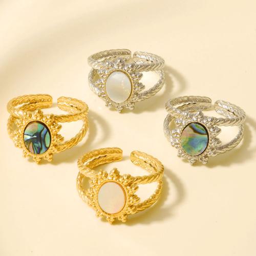 Shell Finger Rings, 304 Stainless Steel, with Shell, plated, fashion jewelry, more colors for choice, 14.80mm, Sold By PC