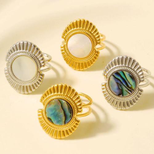 Shell Finger Rings, 304 Stainless Steel, with Shell, plated, fashion jewelry, more colors for choice, 22mm, Sold By PC