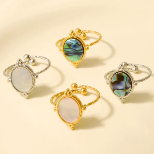 Shell Finger Rings, 304 Stainless Steel, with Shell, plated, fashion jewelry, more colors for choice, 16mm, Sold By PC