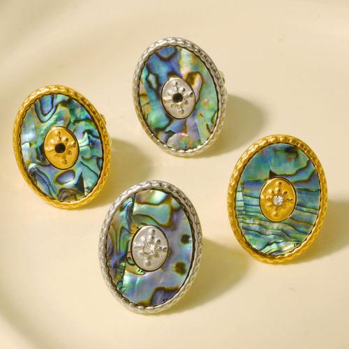 Shell Finger Rings, 304 Stainless Steel, plated, fashion jewelry & with rhinestone, more colors for choice, 26mm, Sold By PC