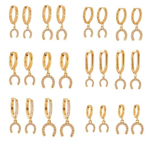 Stainless Steel Drop Earring, 304 Stainless Steel, Horseshoes, gold color plated, fashion jewelry & different styles for choice & micro pave cubic zirconia & for woman, Sold By Pair