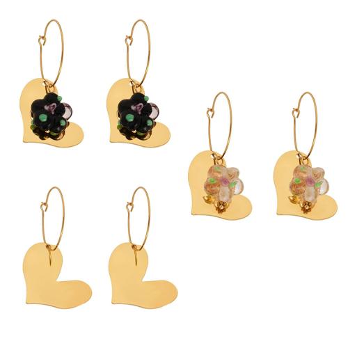 Stainless Steel Drop Earring, 304 Stainless Steel, with Resin, Heart, 18K gold plated, fashion jewelry & different styles for choice & for woman, more colors for choice, Sold By Pair