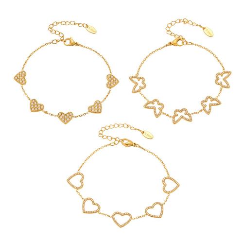 Titan Edelstahl Armband, Titanstahl, plattiert, Modeschmuck & verschiedene Stile für Wahl & Micro pave Zirkonia & für Frau, goldfarben, verkauft von PC