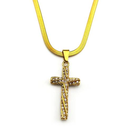 Stainless Steel Jewelry Necklace, 304 Stainless Steel, plated, fashion jewelry & Unisex & with rhinestone, more colors for choice, Sold By PC