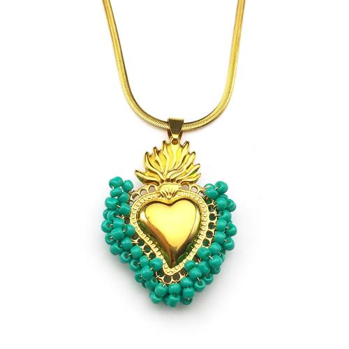 Stainless Steel Jewelry Necklace, 304 Stainless Steel, with Glass Beads, gold color plated, fashion jewelry & for woman, more colors for choice, Sold By PC