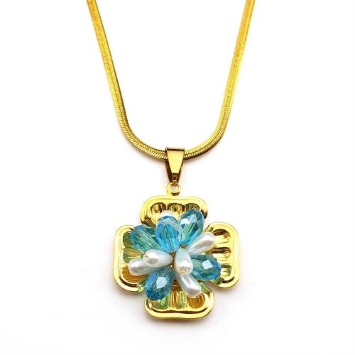Stainless Steel Jewelry Necklace, 304 Stainless Steel, with Crystal & Plastic Pearl, gold color plated, fashion jewelry & for woman, more colors for choice, Sold By PC