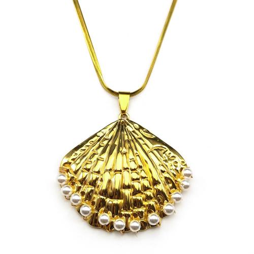Stainless Steel Jewelry Necklace, 304 Stainless Steel, with Glass Pearl, gold color plated, fashion jewelry & for woman, more colors for choice, Sold By PC