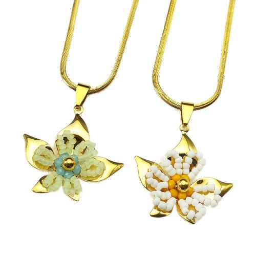 Stainless Steel Jewelry Necklace, 304 Stainless Steel, with Glass Beads, 18K gold plated, fashion jewelry & for woman, more colors for choice, Sold By PC