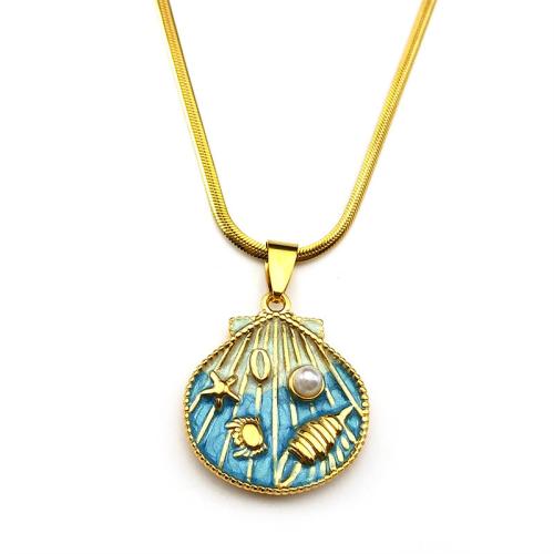 Stainless Steel Jewelry Necklace, 304 Stainless Steel, with Glass Pearl, gold color plated, fashion jewelry & for woman & enamel, more colors for choice, Sold By PC