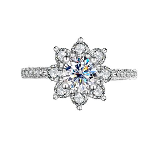 925 Sterling Silver Finger Ring, with Moissanite, Flower, platinum plated, different size for choice & for woman, more colors for choice, US Ring Size:5-9, Sold By PC