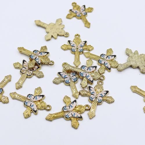 Tibetan Style Cross Pendants, gold color plated, DIY & enamel, more colors for choice, Sold By PC