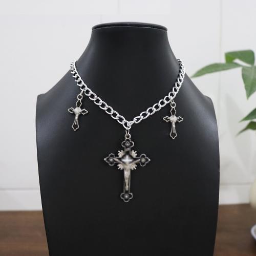 Tibetan Style Sweater Chain Necklace, Cross, gold color plated, fashion jewelry & enamel, more colors for choice, Sold By PC