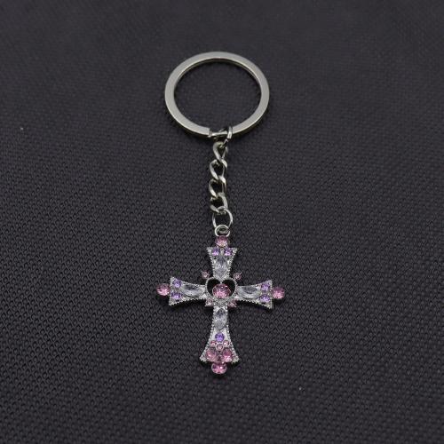 Bag Purse Charms Keyrings Keychains, Tibetan Style, Cross, gold color plated, fashion jewelry & with rhinestone, more colors for choice, Sold By PC