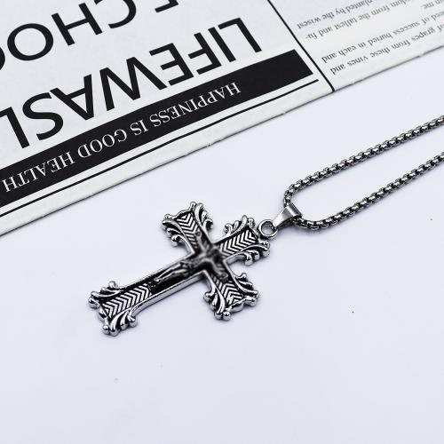Tibetan Style Sweater Chain Necklace, Cross, gold color plated, fashion jewelry, silver color, Sold By PC
