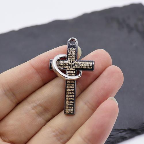Tibetan Style Cross Pendants, gold color plated, DIY & laser pattern, black, Sold By PC