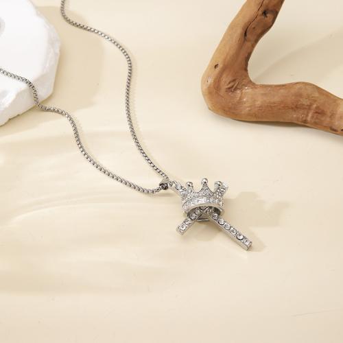 Tibetan Style Sweater Chain Necklace, Cross, gold color plated, fashion jewelry & with rhinestone, more colors for choice, Sold By PC