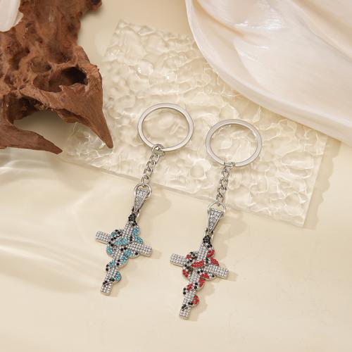 Bag Purse Charms Keyrings Keychains, Tibetan Style, Cross, gold color plated, fashion jewelry & with rhinestone, more colors for choice, Sold By PC