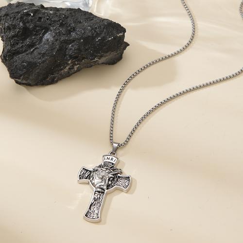Tibetan Style Sweater Chain Necklace, Cross, gold color plated, fashion jewelry, silver color, Sold By PC