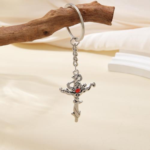 Bag Purse Charms Keyrings Keychains, Tibetan Style, with Ruby, Cross, gold color plated, fashion jewelry, more colors for choice, Sold By PC