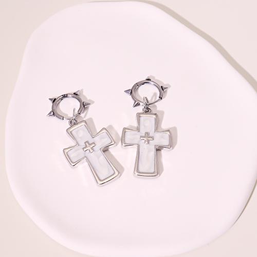Tibetan Style Drop Earrings, Cross, gold color plated, fashion jewelry & enamel, more colors for choice, Sold By Pair