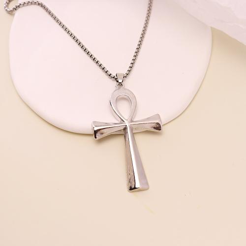 Tibetan Style Sweater Chain Necklace, Cross, gold color plated, fashion jewelry, more colors for choice, Sold By PC