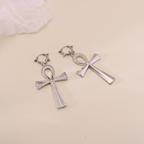 Tibetan Style Drop Earrings, Cross, gold color plated, fashion jewelry, silver color, Sold By Pair