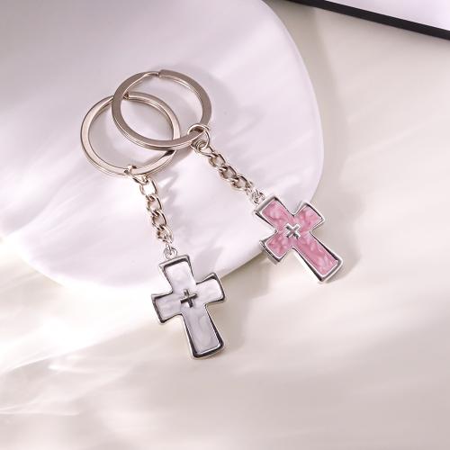 Bag Purse Charms Keyrings Keychains, Tibetan Style, Cross, gold color plated, fashion jewelry & enamel, silver color, Sold By PC