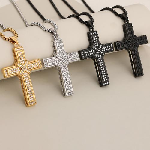 Stainless Steel Cross Pendants, 304 Stainless Steel, plated, DIY & with rhinestone, more colors for choice, Sold By PC