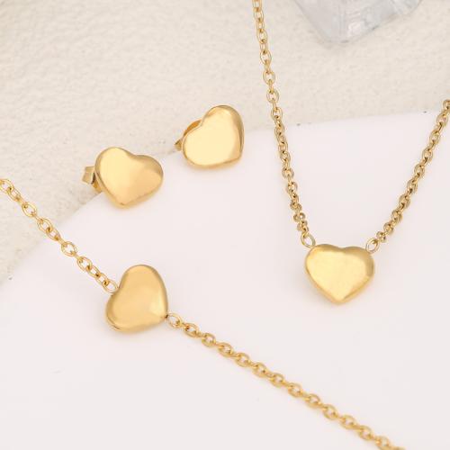 Fashion Stainless Steel Jewelry Sets, Stud Earring & bracelet & necklace, 304 Stainless Steel, plated, three pieces & fashion jewelry & for woman, more colors for choice, Sold By Set