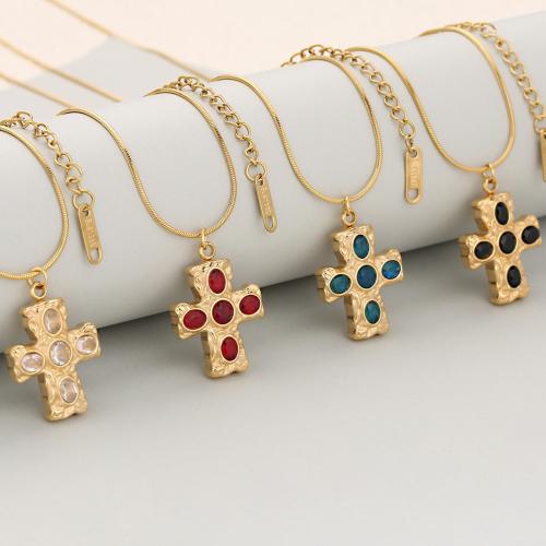 Stainless Steel Jewelry Necklace, 304 Stainless Steel, with Cubic Zirconia, plated, fashion jewelry & Unisex & snake chain, more colors for choice, Sold By PC