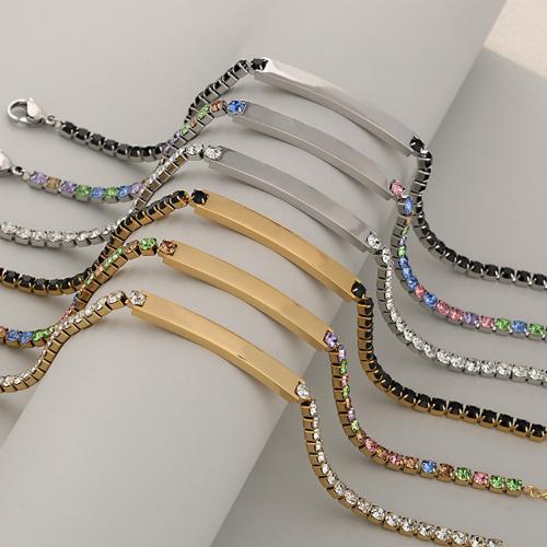 Stainless Steel Jewelry Bracelet, 304 Stainless Steel, plated, fashion jewelry & Unisex & micro pave cubic zirconia, more colors for choice, Sold By PC