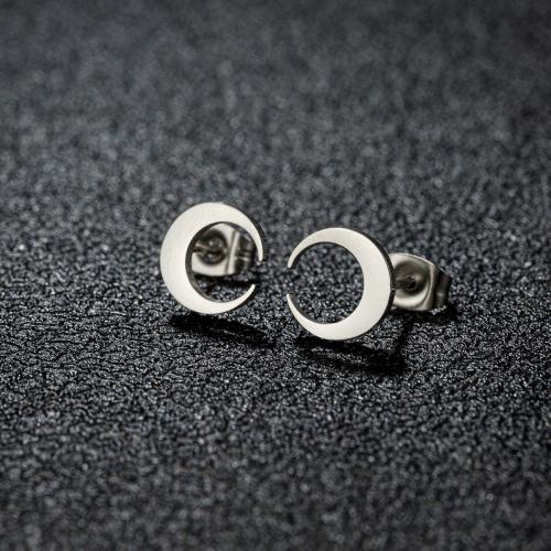 Stainless Steel Stud Earrings, 304 Stainless Steel, Moon, plated, fashion jewelry, more colors for choice, 12Pairs/Bag, Sold By Bag
