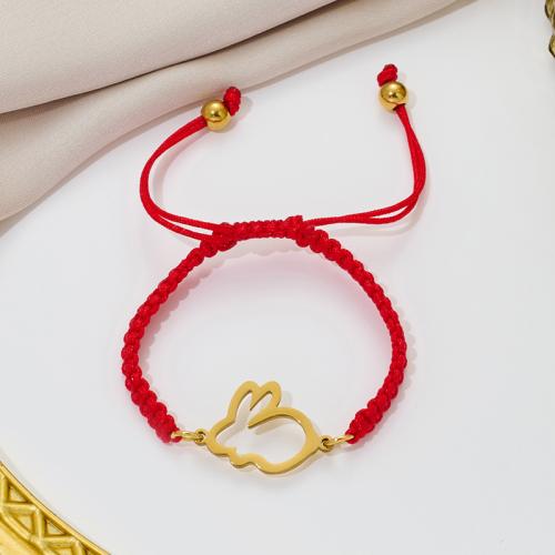 Fashion Bracelet & Bangle Jewelry, 304 Stainless Steel, with Knot Cord, Rabbit, plated, fashion jewelry & hollow, more colors for choice, Sold By PC