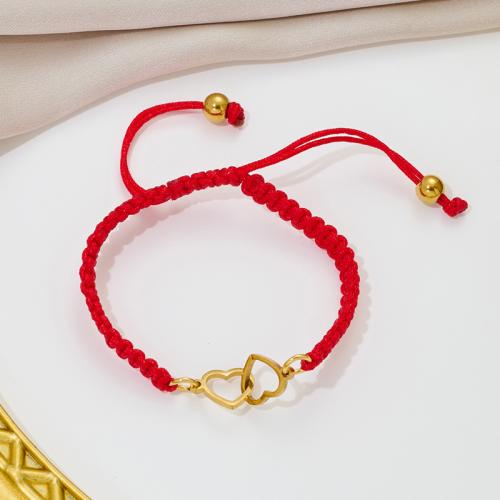 Fashion Bracelet & Bangle Jewelry, 304 Stainless Steel, with Knot Cord, Heart, plated, fashion jewelry & hollow, more colors for choice, Sold By PC