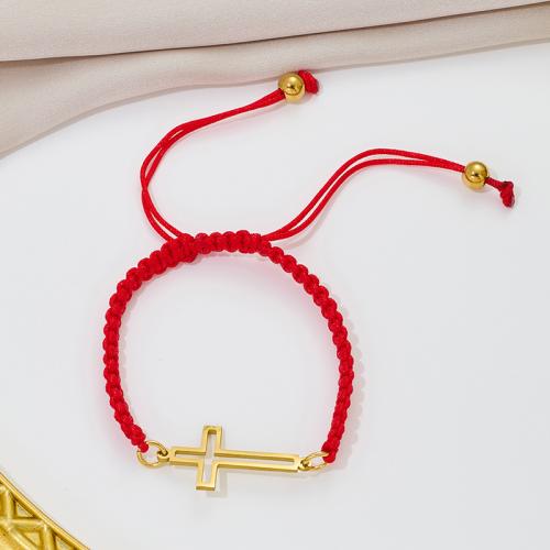 Fashion Bracelet & Bangle Jewelry, 304 Stainless Steel, with Knot Cord, Cross, plated, fashion jewelry & hollow, more colors for choice, Sold By PC