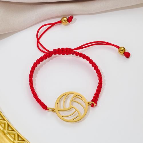 Fashion Bracelet & Bangle Jewelry, 304 Stainless Steel, with Knot Cord, Volleyball, plated, fashion jewelry, more colors for choice, Sold By PC