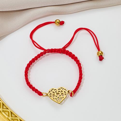 Fashion Bracelet & Bangle Jewelry, 304 Stainless Steel, with Knot Cord, Heart, plated, fashion jewelry & hollow, more colors for choice, Sold By PC