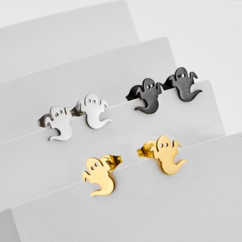 Stainless Steel Stud Earrings, 304 Stainless Steel, Ghost, plated, fashion jewelry, more colors for choice, 12Pairs/Bag, Sold By Bag