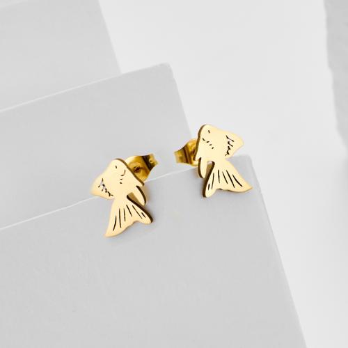 Stainless Steel Stud Earrings, 304 Stainless Steel, Goldfish, plated, fashion jewelry, more colors for choice, 12Pairs/Bag, Sold By Bag
