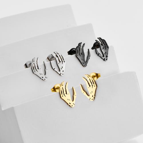 Stainless Steel Stud Earrings, 304 Stainless Steel, Hand, plated, Halloween Design & fashion jewelry, more colors for choice, 12Pairs/Bag, Sold By Bag
