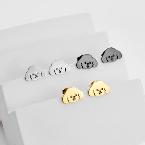 Stainless Steel Stud Earrings, 304 Stainless Steel, Dog, plated, fashion jewelry, more colors for choice, 12Pairs/Bag, Sold By Bag