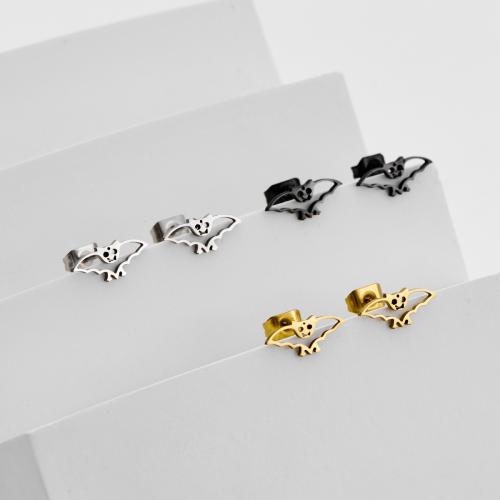 Stainless Steel Stud Earrings, 304 Stainless Steel, Bat, plated, fashion jewelry, more colors for choice, 12Pairs/Bag, Sold By Bag