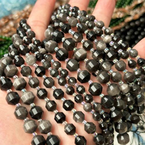 Edelstein Schmuckperlen, Silver+Obsidian, Laterne, DIY & verschiedene Größen vorhanden & facettierte, verkauft per ca. 38 cm Strang
